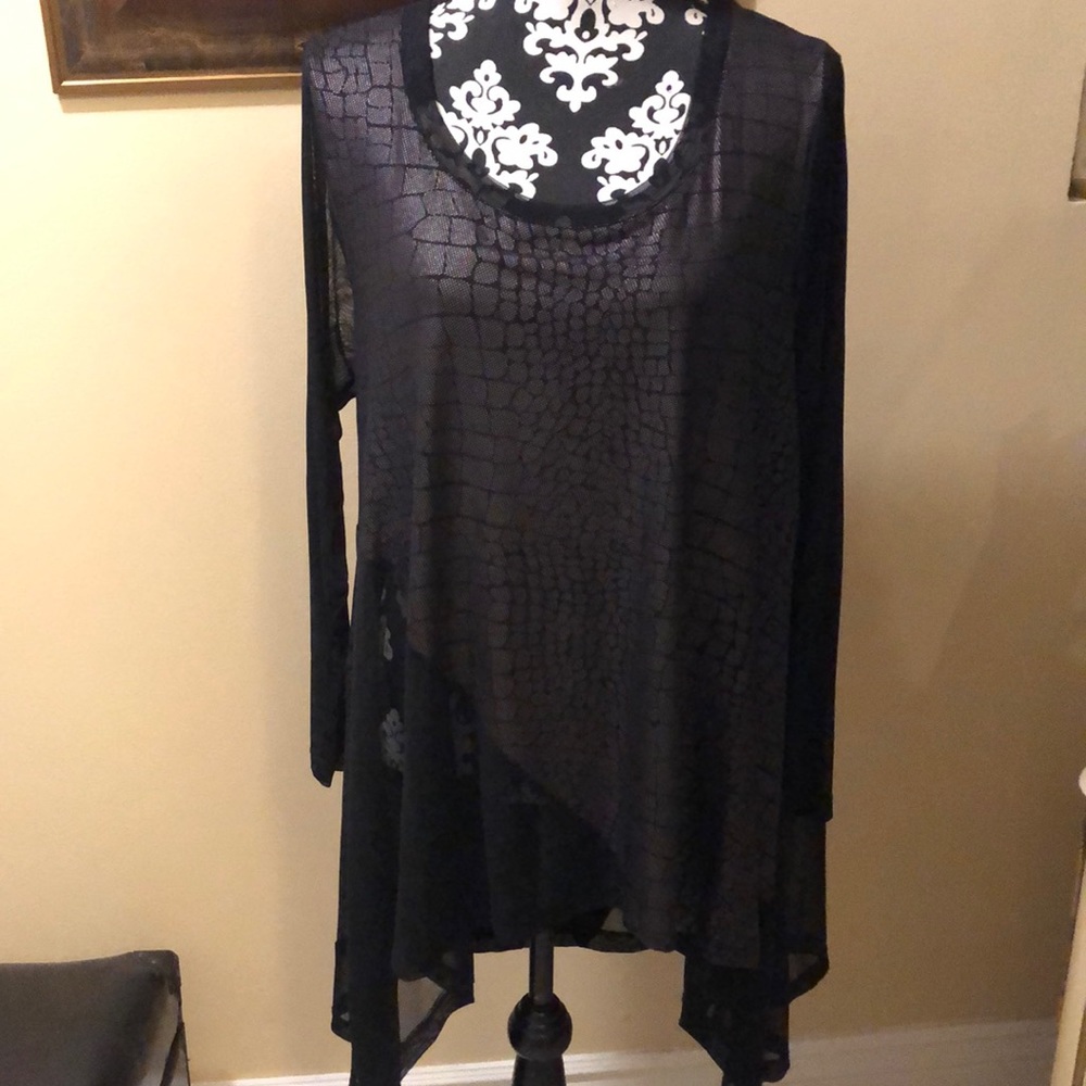 Lynn Ritchie Silver Python Print And Mesh Long Sl… - image 1